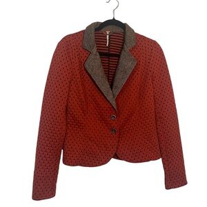Free People Diamond Dot Quilted Blazer Burnt Orange and Tweed Size Medium Fall